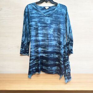 Sevya Handmade M Lagenlook Asymmetrical Hem Dip Dyed Art to Wear Tunic Top